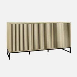 Dressoir met 3 deuren gegroefd houteffect en metaal 160cm