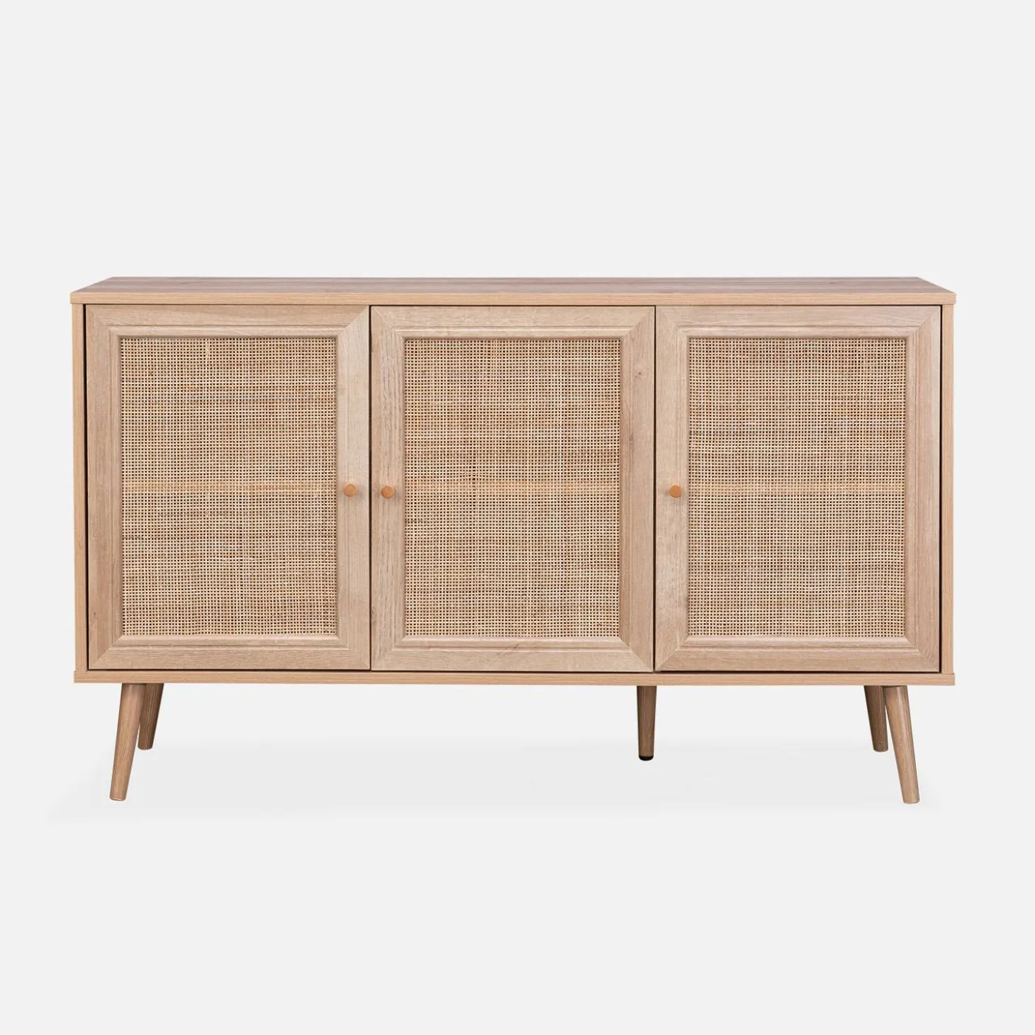 Dressoir met 3 deuren houtdecor en rotan 120cm