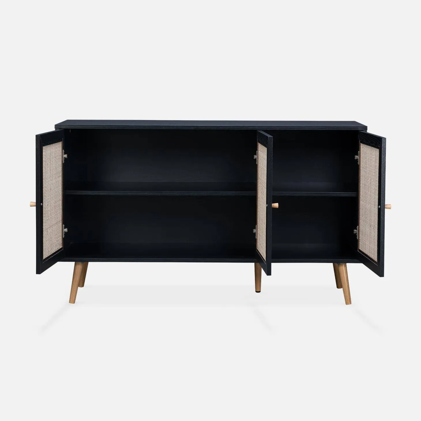 Dressoir met 3 deuren houtdecor en rotan 120cm
