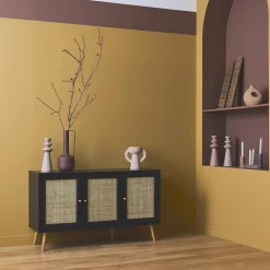 Dressoir met 3 deuren houtdecor en rotan 120cm