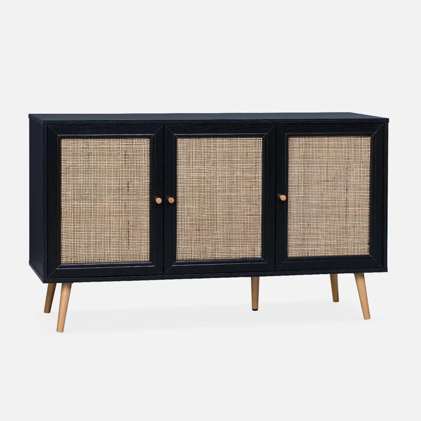 Dressoir met 3 deuren houtdecor en rotan 120cm