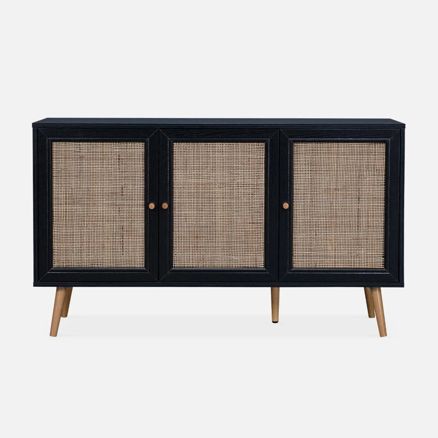 Dressoir met 3 deuren houtdecor en rotan 120cm