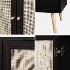Dressoir met 3 deuren houtdecor en rotan 120cm