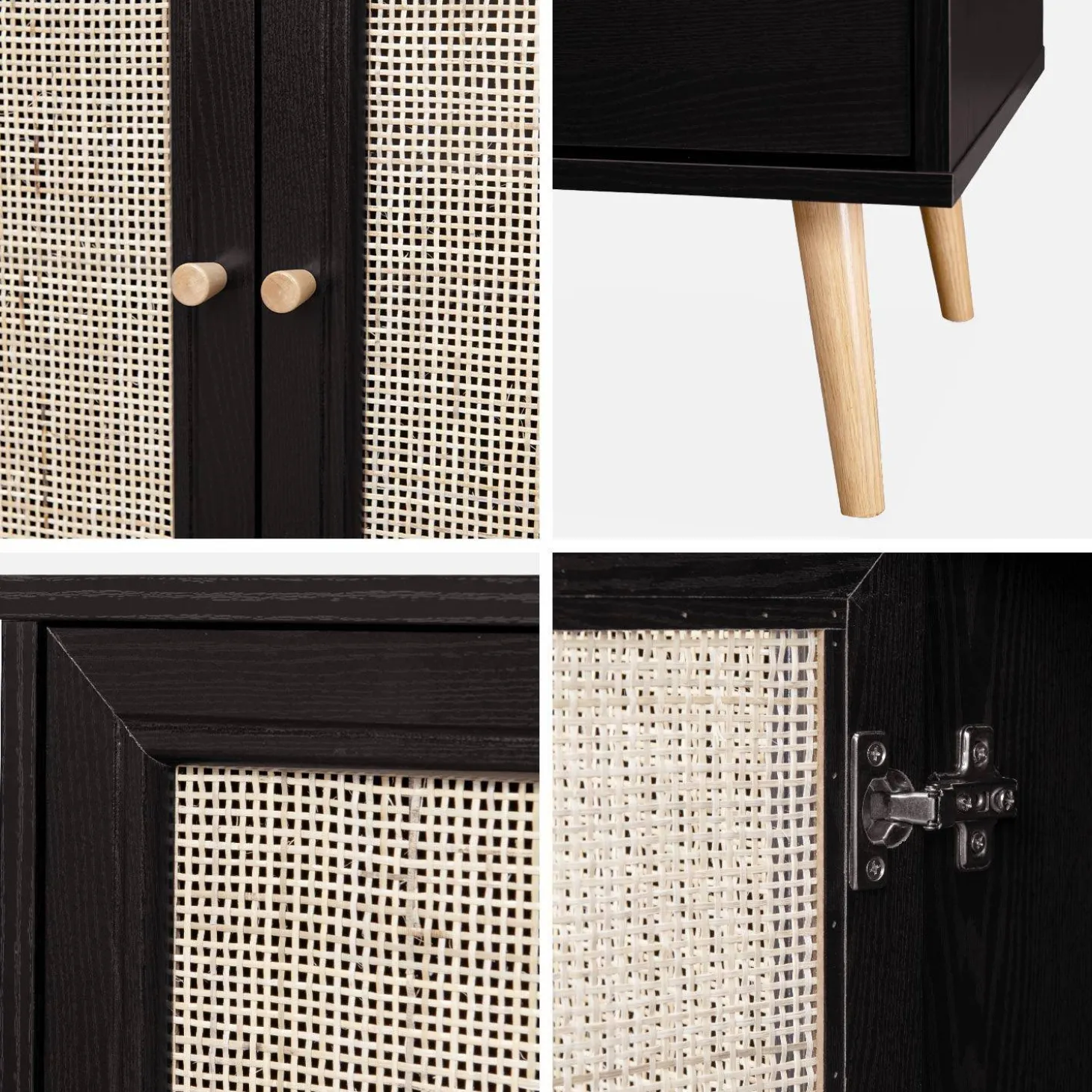 Dressoir met 3 deuren houtdecor en rotan 120cm