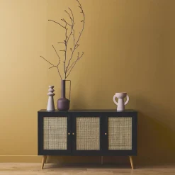 Dressoir met 3 deuren houtdecor en rotan 120cm