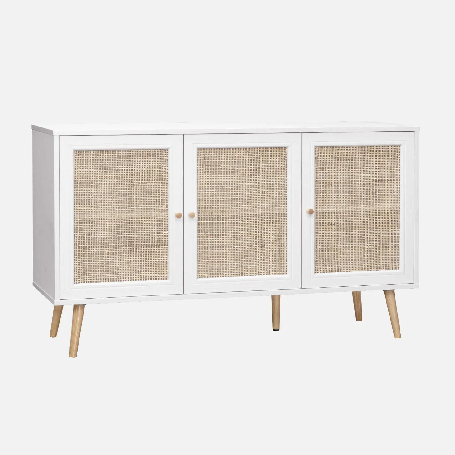 Dressoir met 3 deuren houtdecor en rotan 120cm