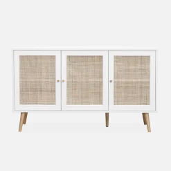 Dressoir met 3 deuren houtdecor en rotan 120cm