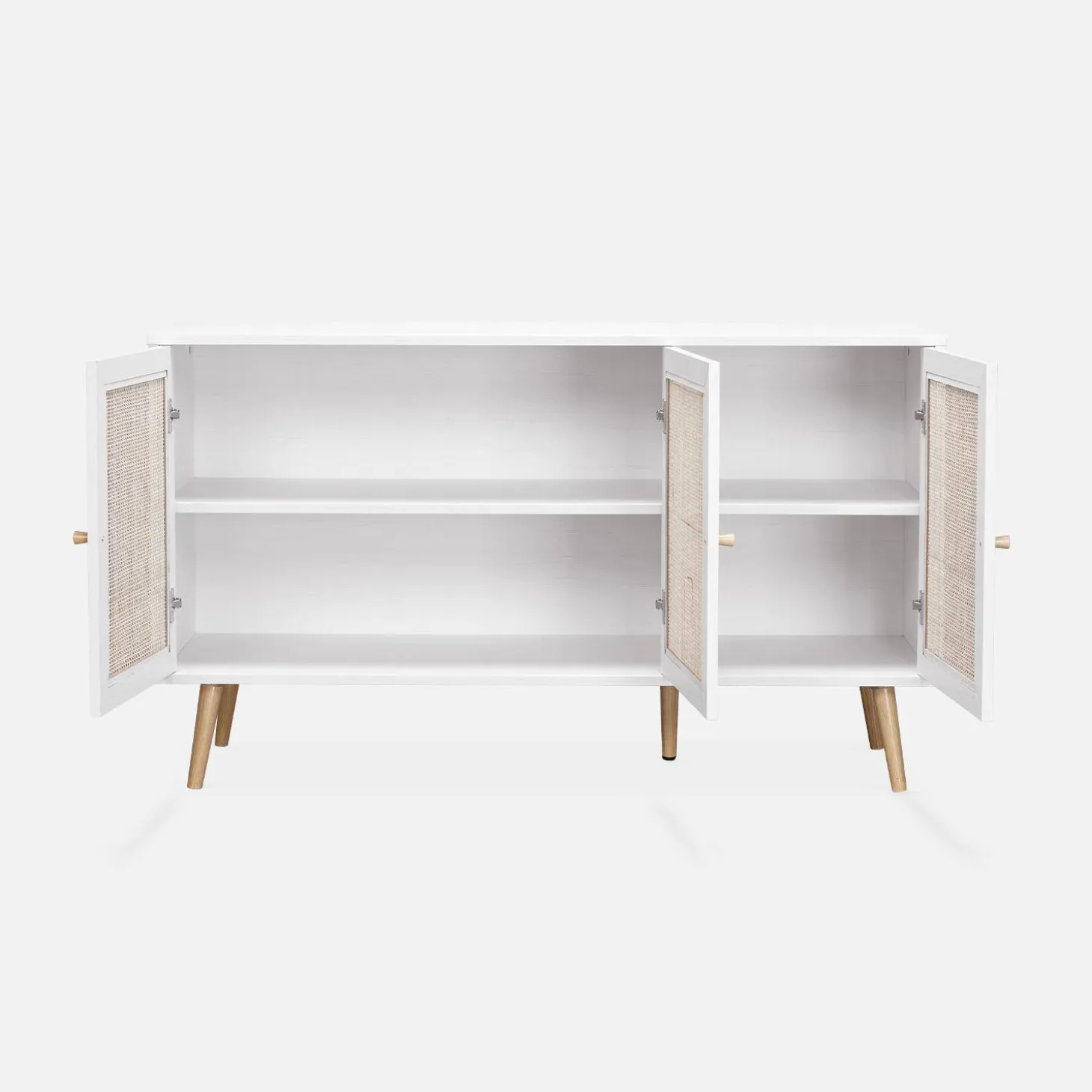 Dressoir met 3 deuren houtdecor en rotan 120cm