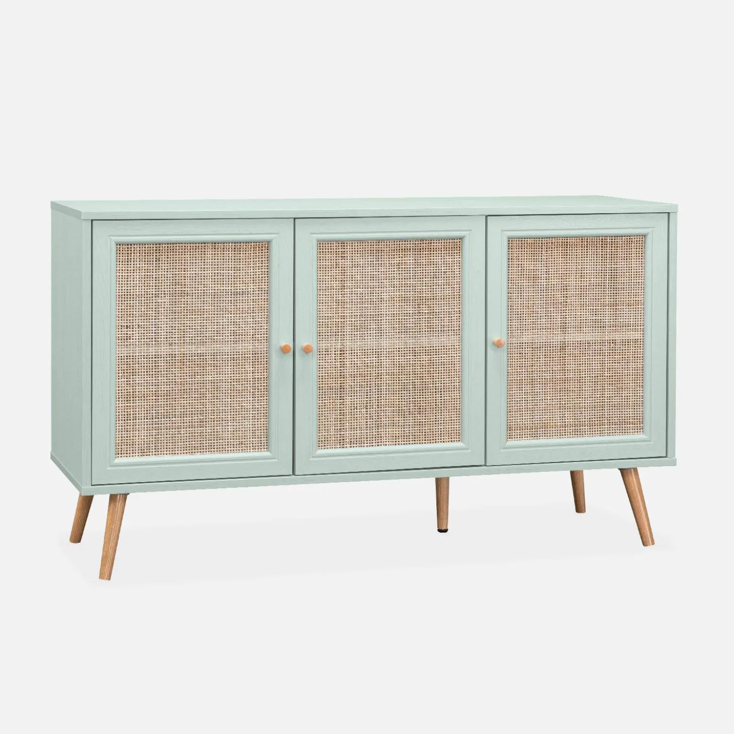 Dressoir met 3 deuren houtdecor en rotan 120cm