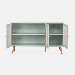 Dressoir met 3 deuren houtdecor en rotan 120cm