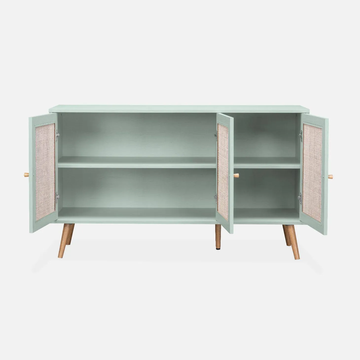 Dressoir met 3 deuren houtdecor en rotan 120cm