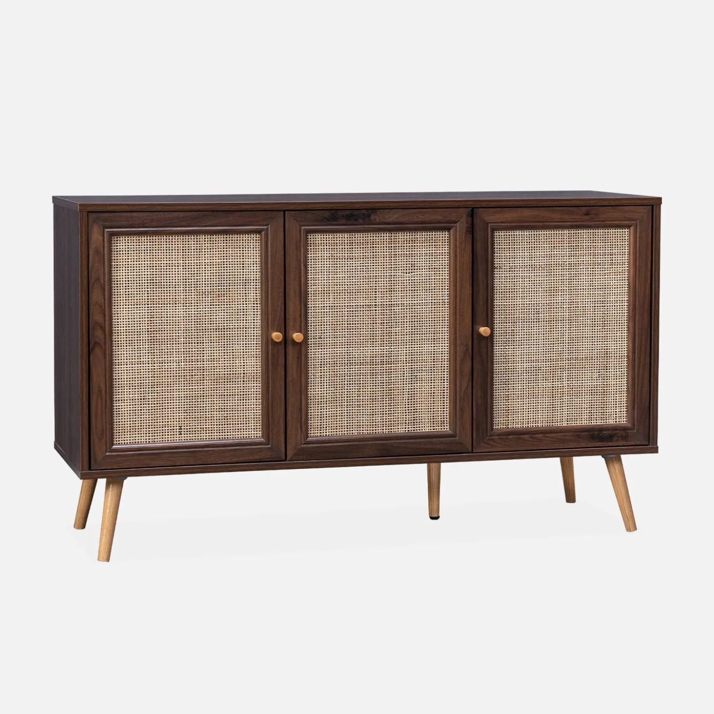 Dressoir met 3 deuren houtdecor en rotan 120cm