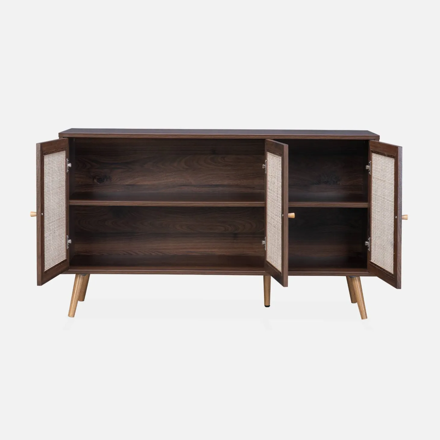 Dressoir met 3 deuren houtdecor en rotan 120cm