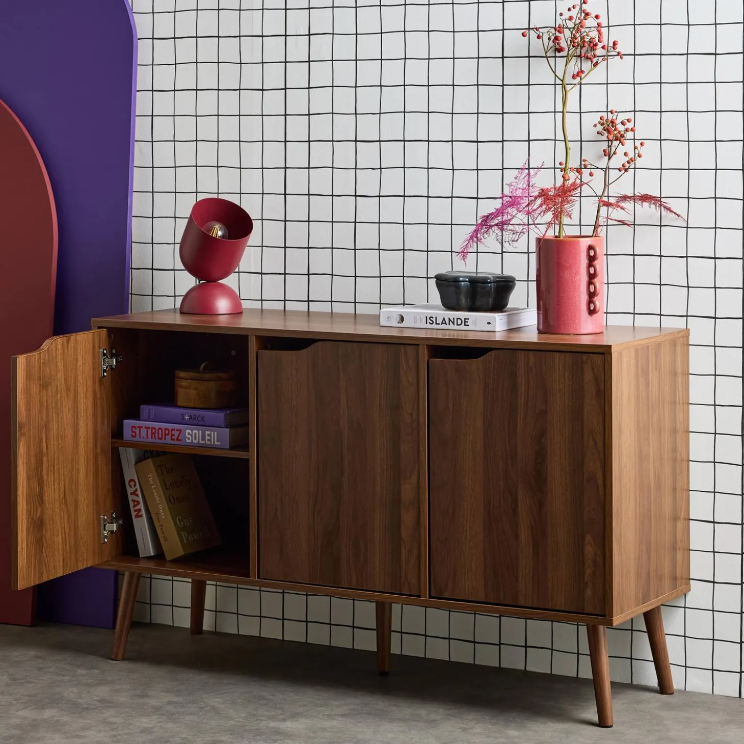 Dressoir met 3 deuren houtdecor 120cm