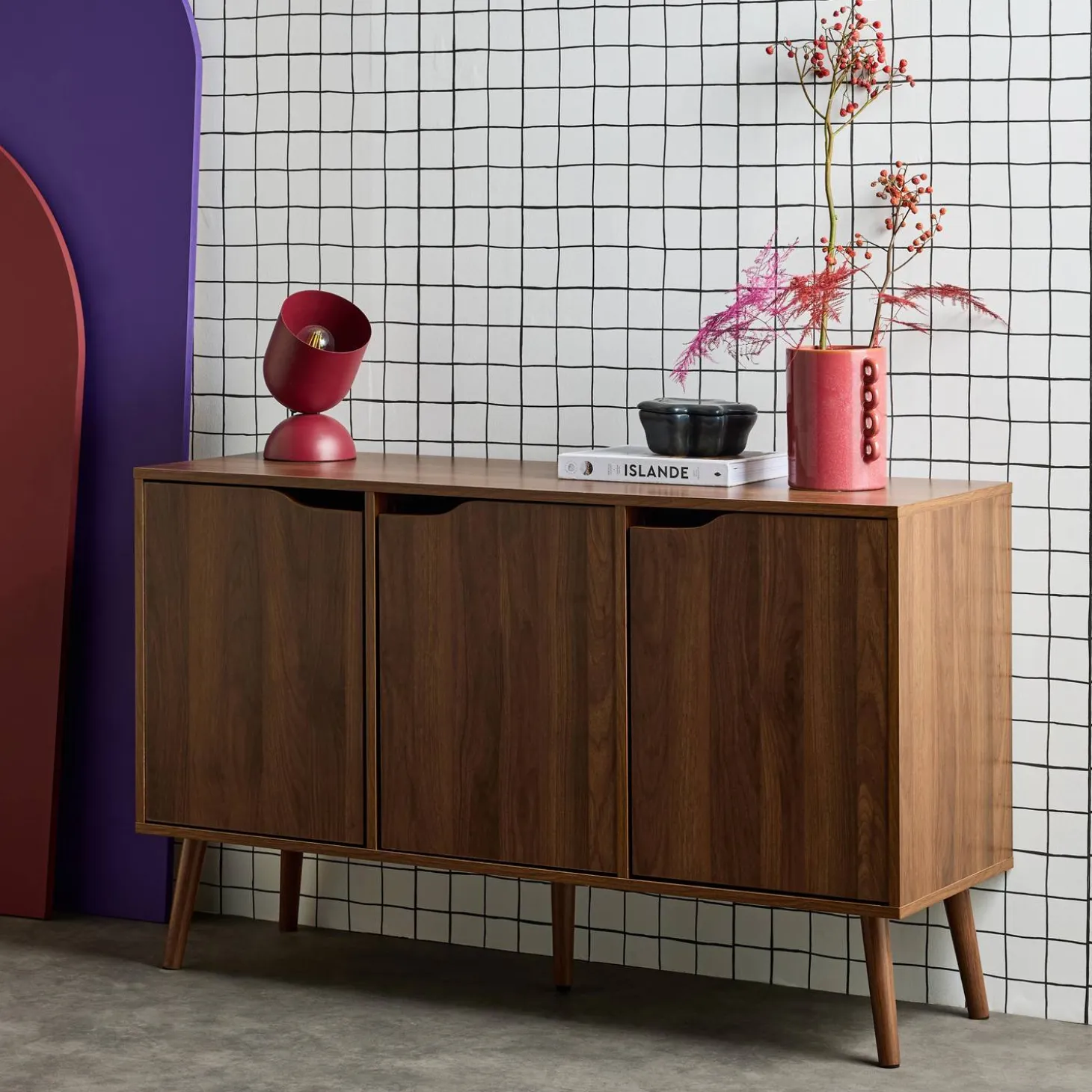 Dressoir met 3 deuren houtdecor 120cm