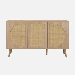 Dressoir met 3 deuren houtlook en rotan 120cm