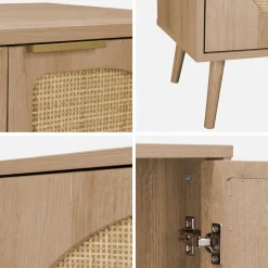 Dressoir met 3 deuren houtlook en rotan 120cm
