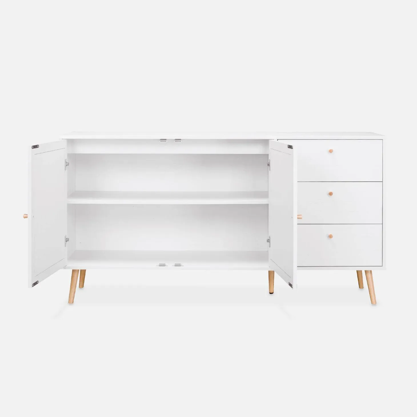 Dressoir met 2 deuren 3 lades houtdecor en rotan 150cm