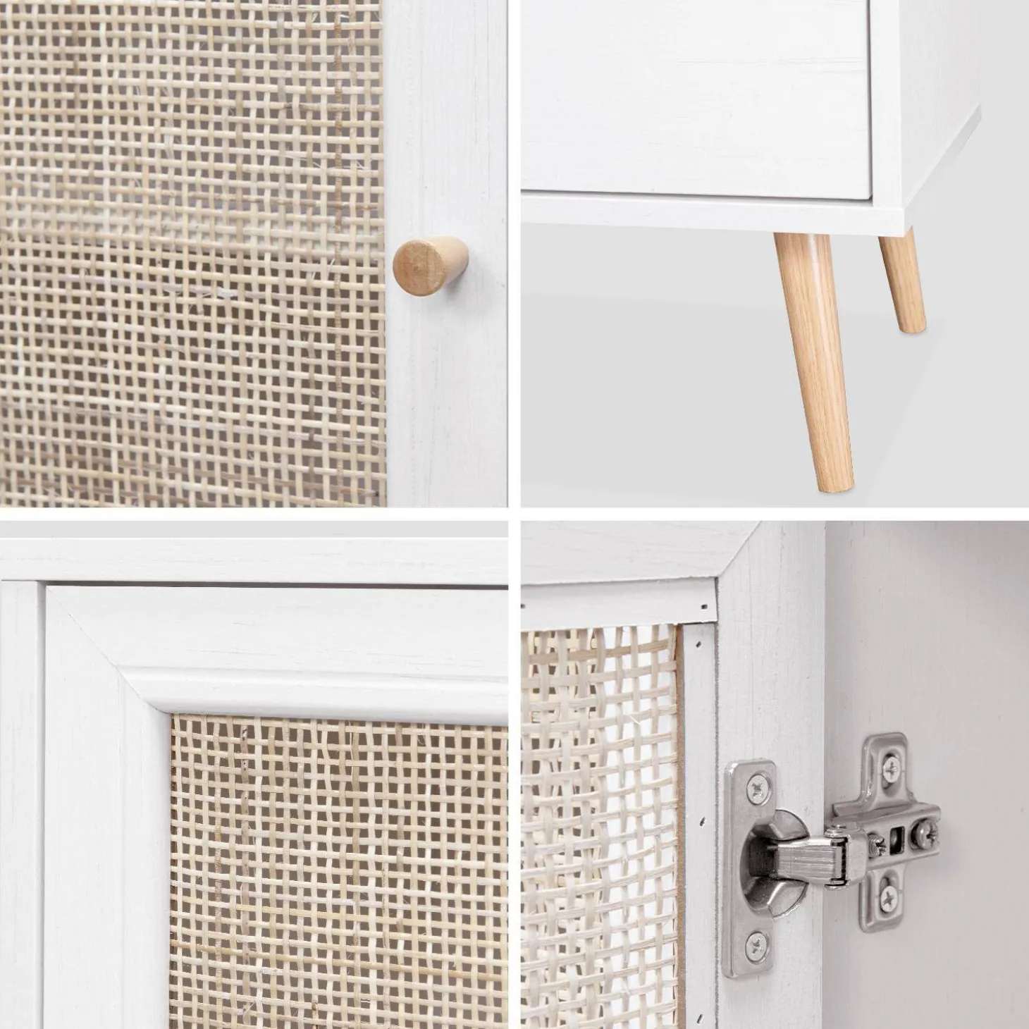 Dressoir met 2 deuren 3 lades houtdecor en rotan 150cm