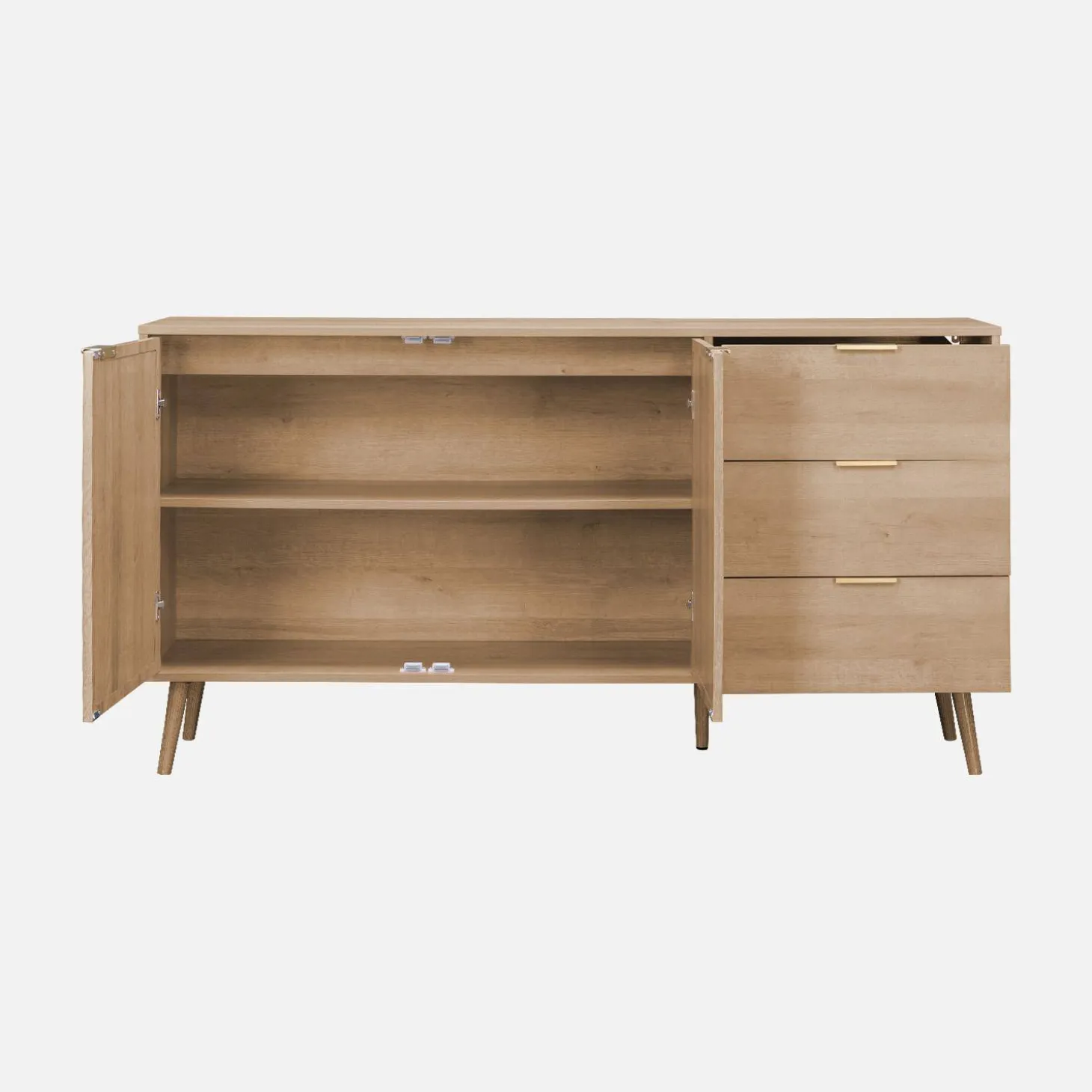 Dressoir met 2 deuren 3 lades houtlook en rotan 150cm