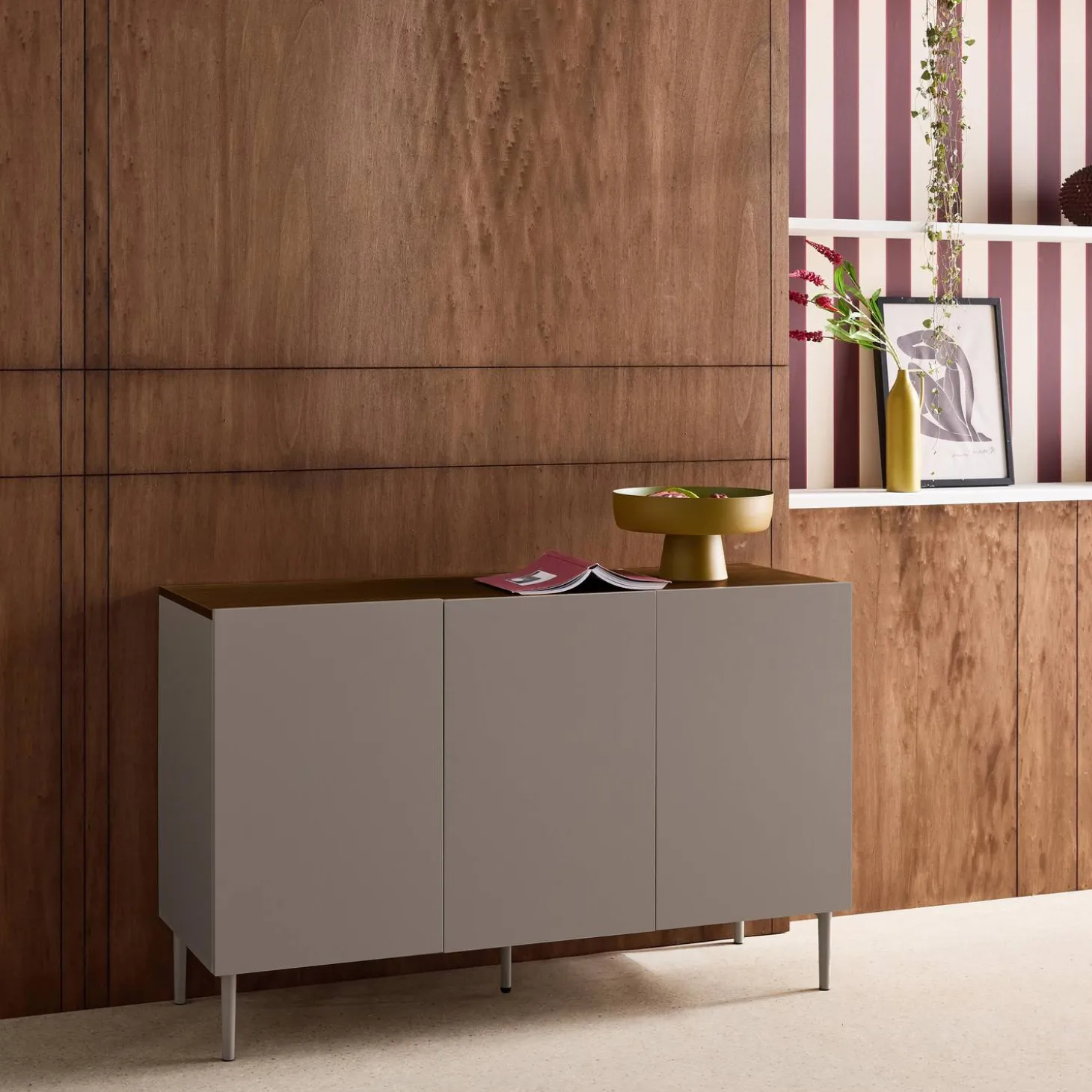 Dressoir met 3 deuren metaal en houtdecor 120cm