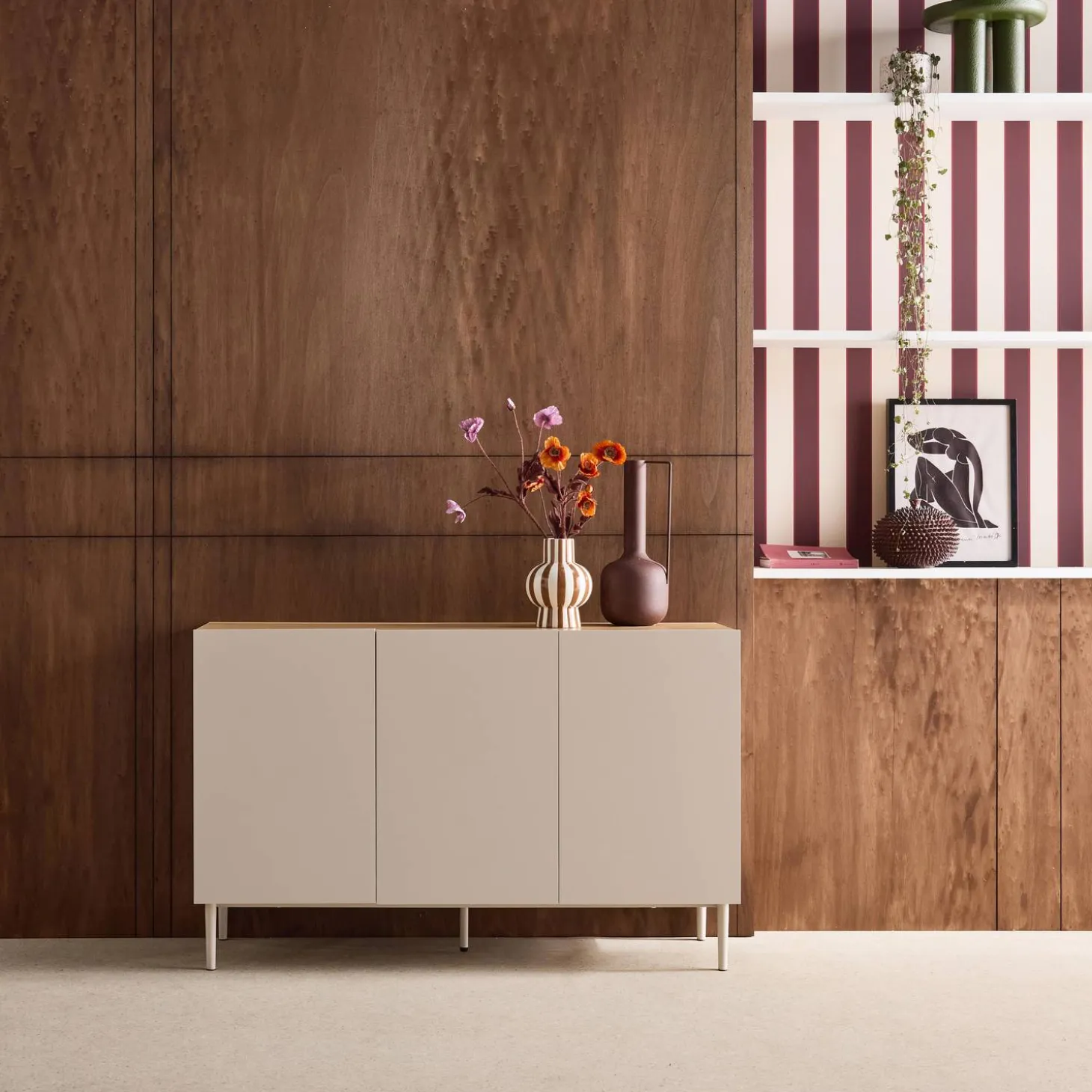 Dressoir met 3 deuren metaal en houtdecor 120cm