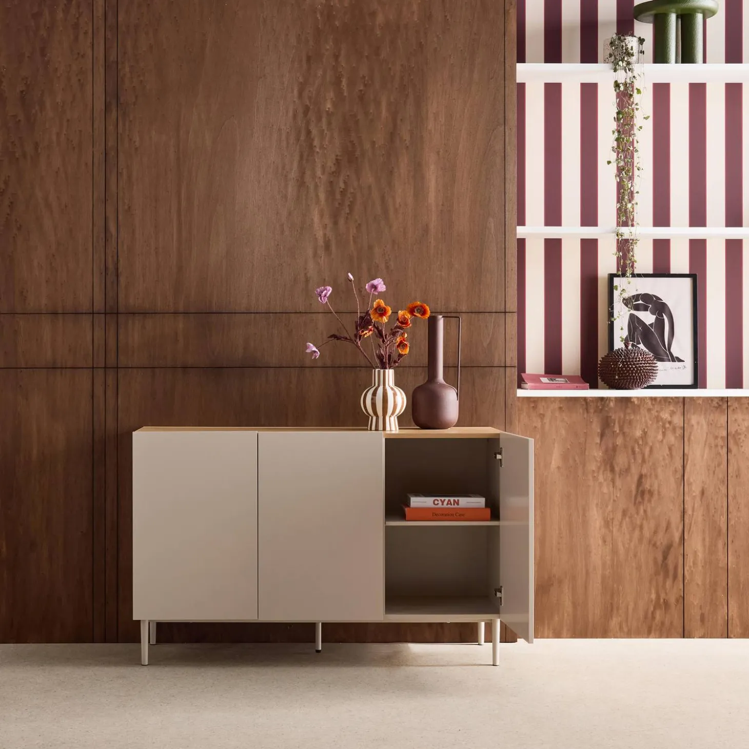 Dressoir met 3 deuren metaal en houtdecor 120cm