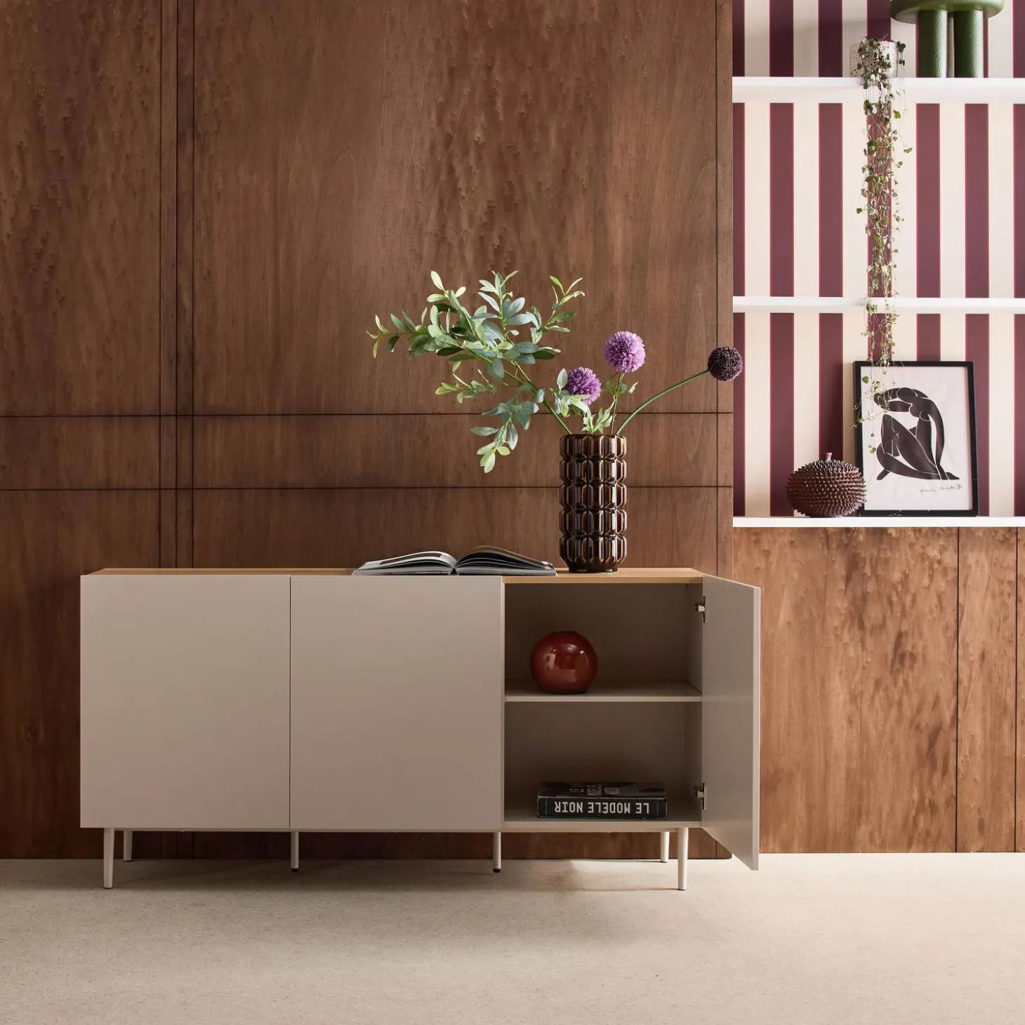 Dressoir met 3 deuren metaal en houtdecor 150cm