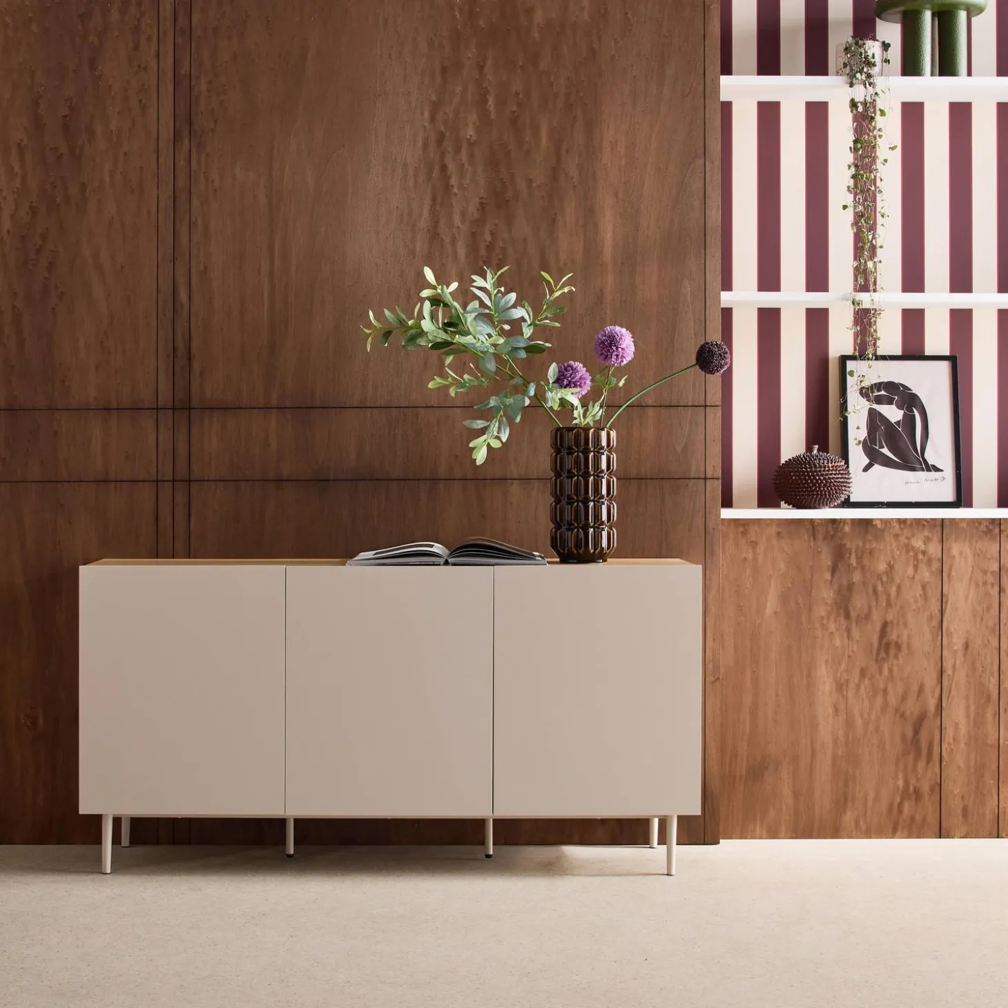 Dressoir met 3 deuren metaal en houtdecor 150cm