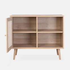 Dressoir met 1 deur en plank houtdecor en rotan 80cm