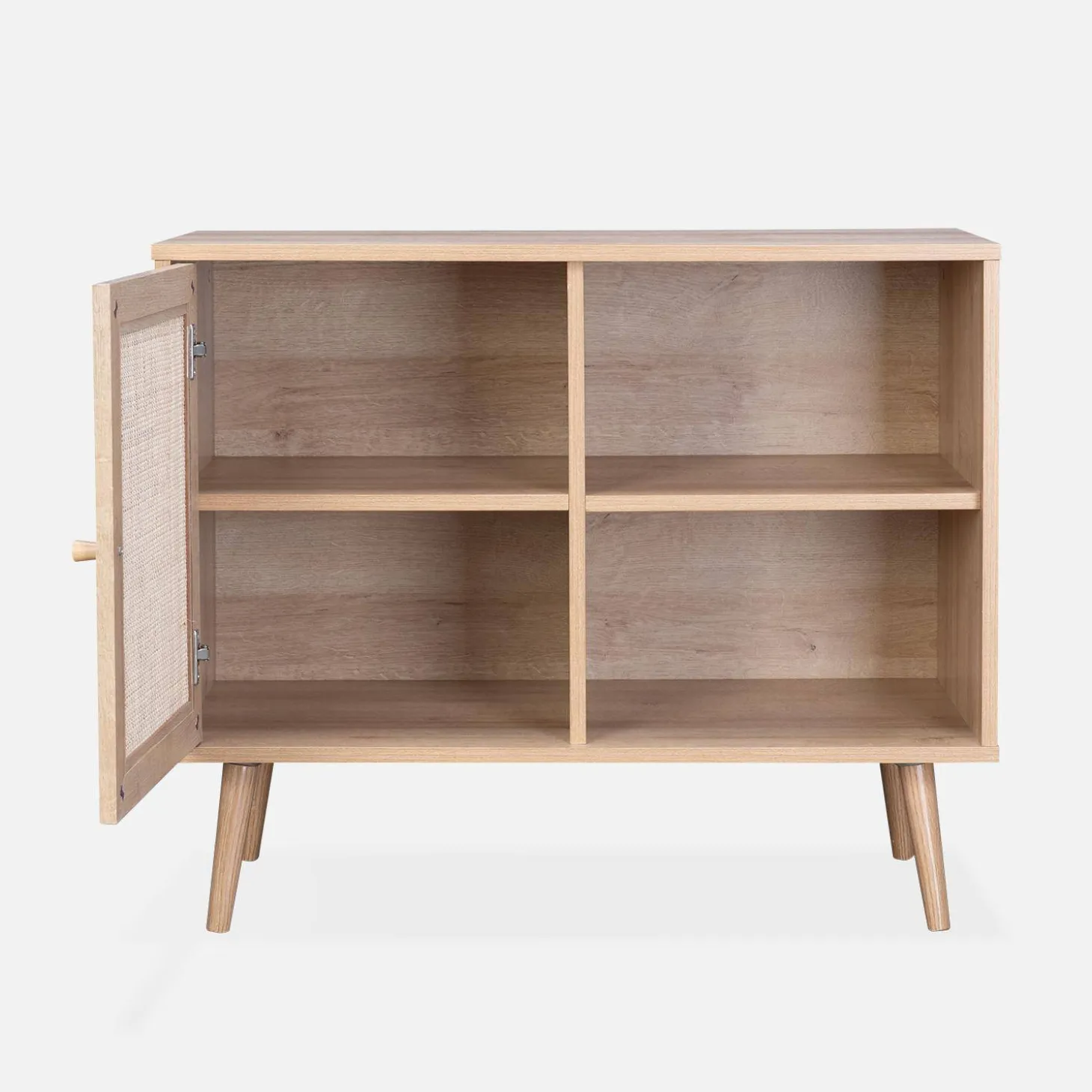 Dressoir met 1 deur en plank houtdecor en rotan 80cm