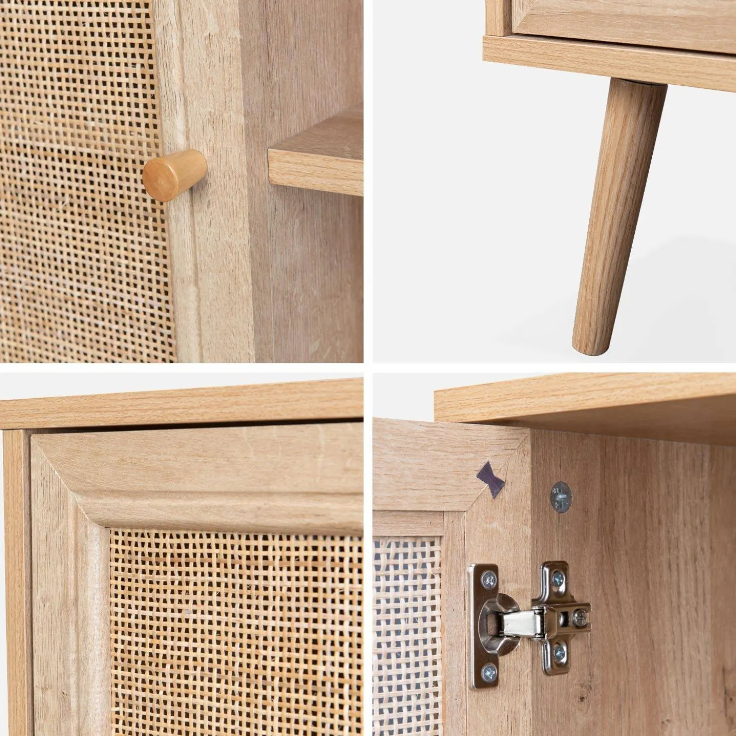 Dressoir met 1 deur en plank houtdecor en rotan 80cm