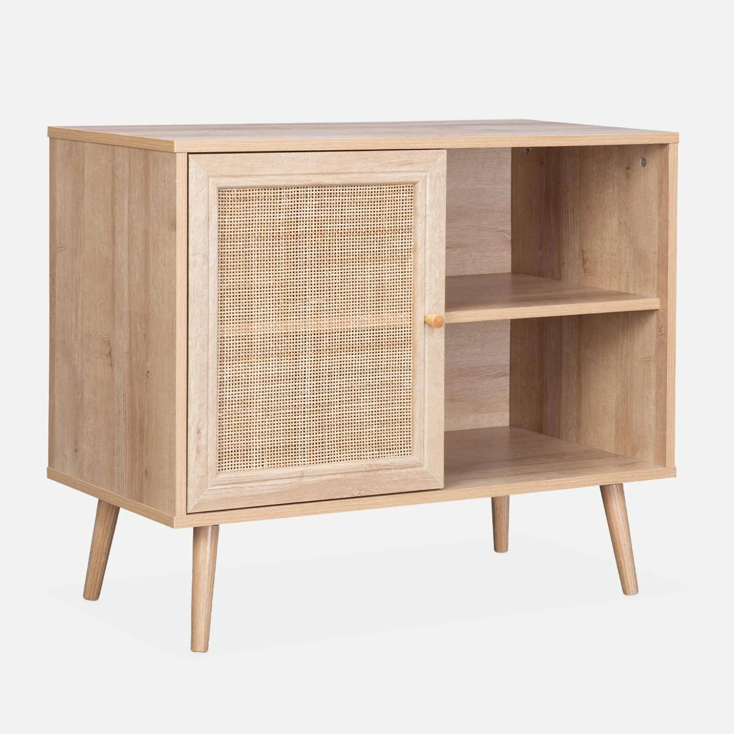 Dressoir met 1 deur en plank houtdecor en rotan 80cm