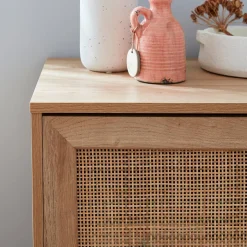 Dressoir met 1 deur en plank houtdecor en rotan 80cm