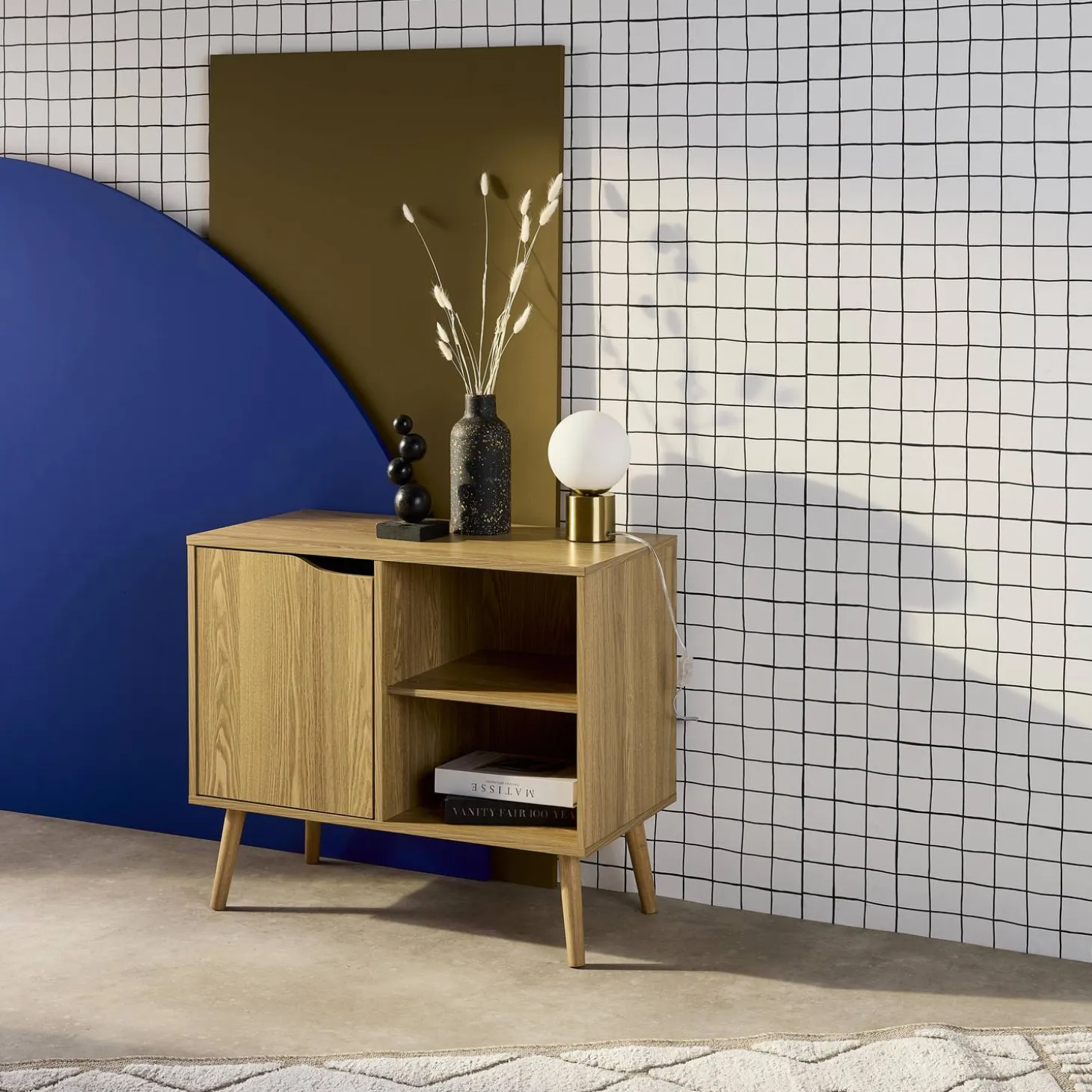 Dressoir met 1 deur en plank houtdecor 80cm