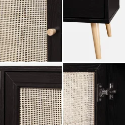Dressoir met 1 deur en plank houtdecor en rotan 80cm