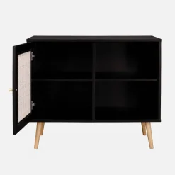 Dressoir met 1 deur en plank houtdecor en rotan 80cm