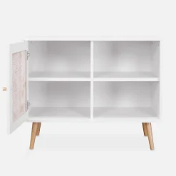 Dressoir met 1 deur en plank houtdecor en rotan 80cm