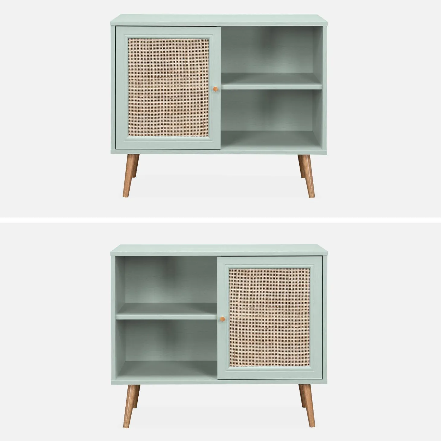 Dressoir met 1 deur en plank houtdecor en rotan 80cm