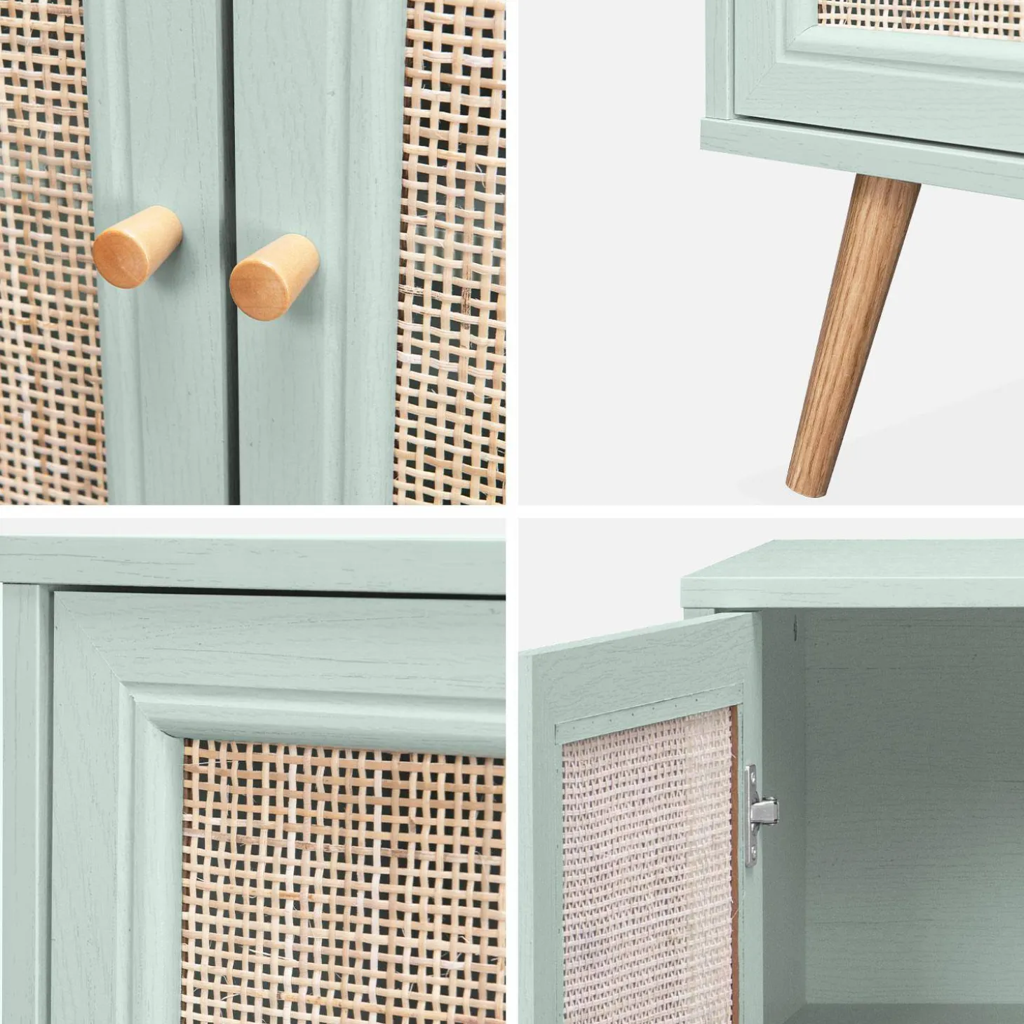 Dressoir met 1 deur en plank houtdecor en rotan 80cm