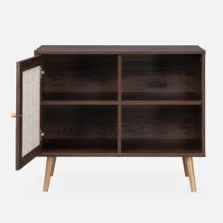 Dressoir met 1 deur en plank houtdecor en rotan 80cm