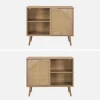 Dressoir met 1 deur en plank houtlook en rotan 80cm