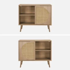 Dressoir met 1 deur en plank houtlook en rotan 80cm