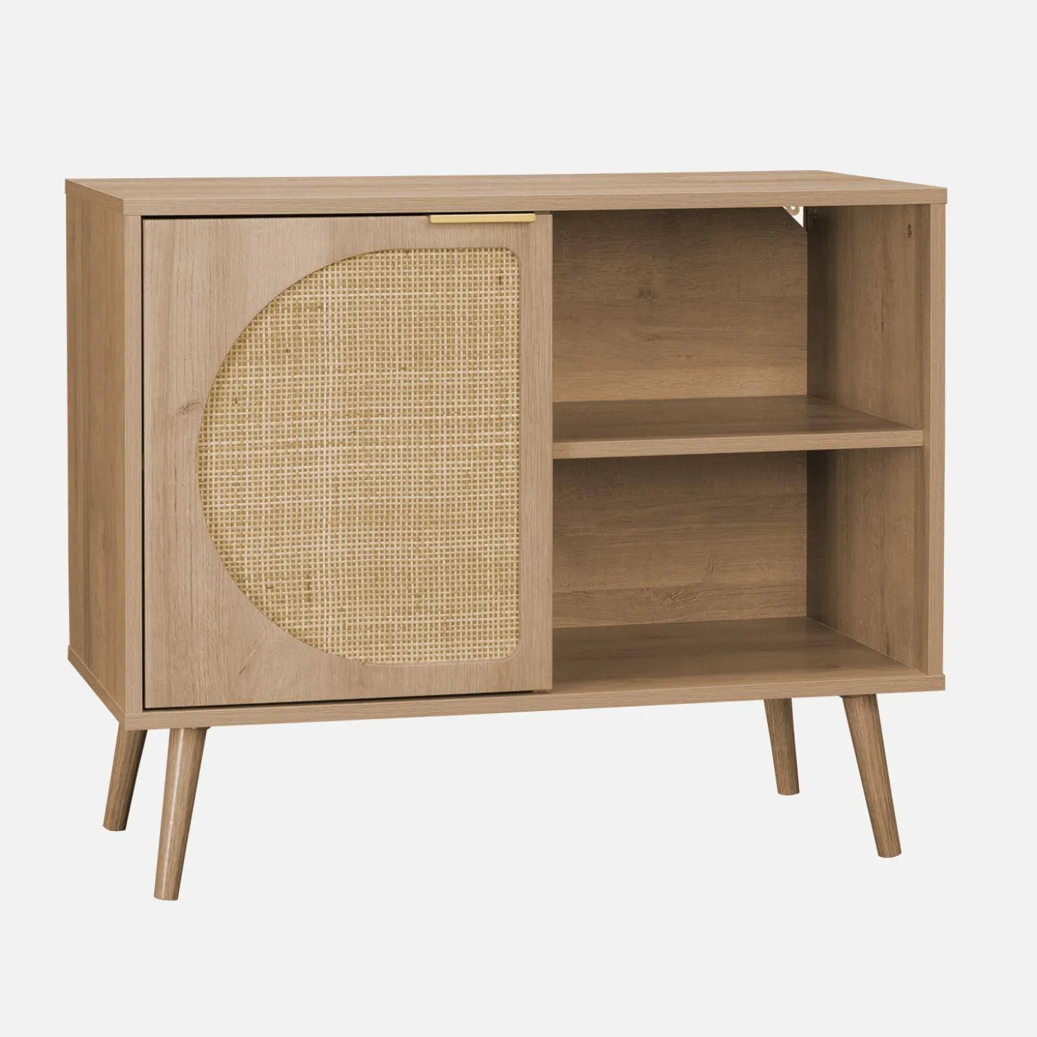 Dressoir met 1 deur en plank houtlook en rotan 80cm