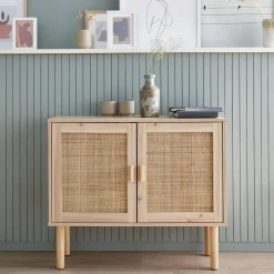Dressoir met 2 deuren rotan en houteffect 80cm