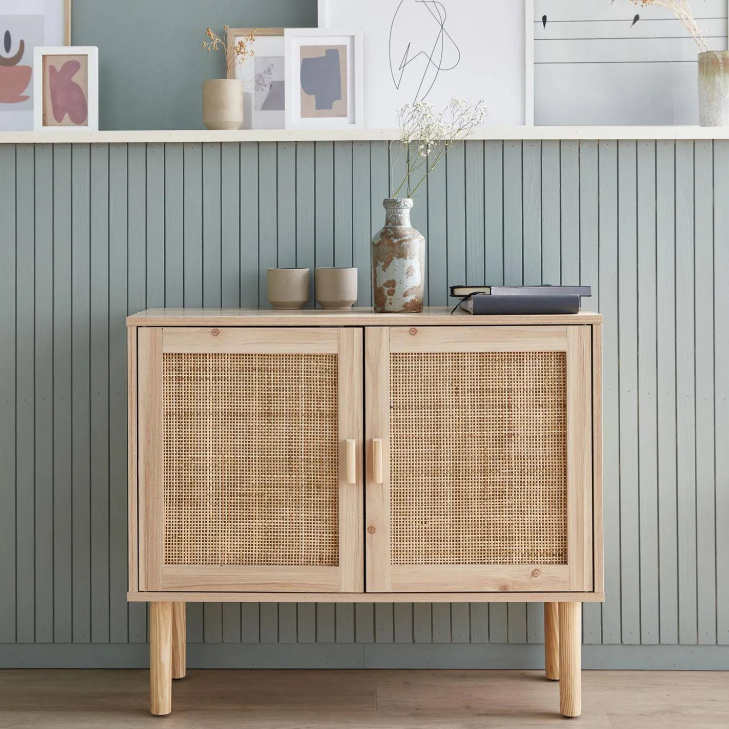 Dressoir met 2 deuren rotan en houteffect 80cm