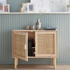 Dressoir met 2 deuren rotan en houteffect 80cm
