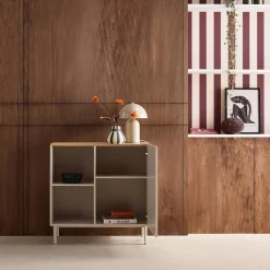 Dressoir met 1 deur metaal en houtdecor 80cm