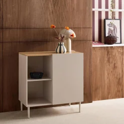 Dressoir met 1 deur metaal en houtdecor 80cm