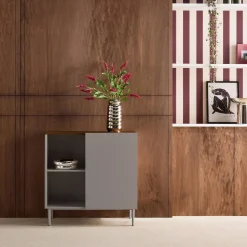 Dressoir met 1 deur metaal en houtdecor 80cm